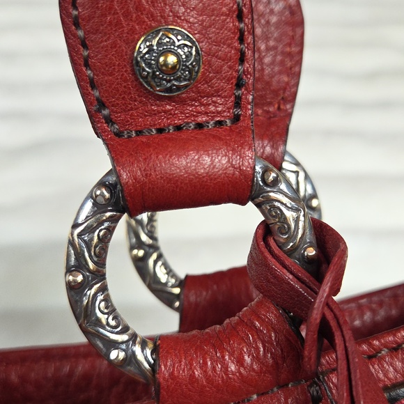 BRIGHTON RED And BLACK Pebbled Leather Silver Hardware Vintage Handbag Purse EUC - Picture 7 of 15